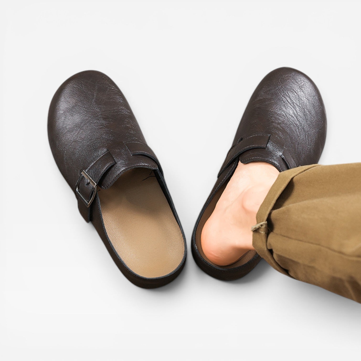 Sabots en cuir pour hommes – Mules d'été décontractées à enfiler avec bride à boucle
