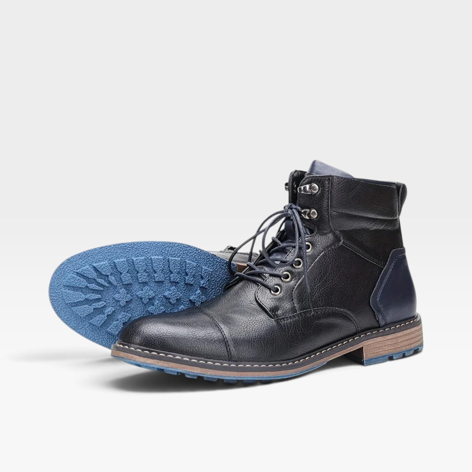 Men's Leather Cap Toe Boots – Contrast Sole Lace Up Ankle Boots