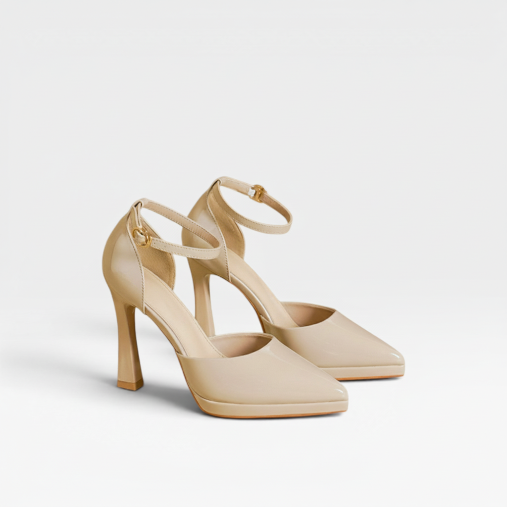 Women's Patent Leather Heels – Pointed Toe Ankle Strap Pumps for Special Occasions