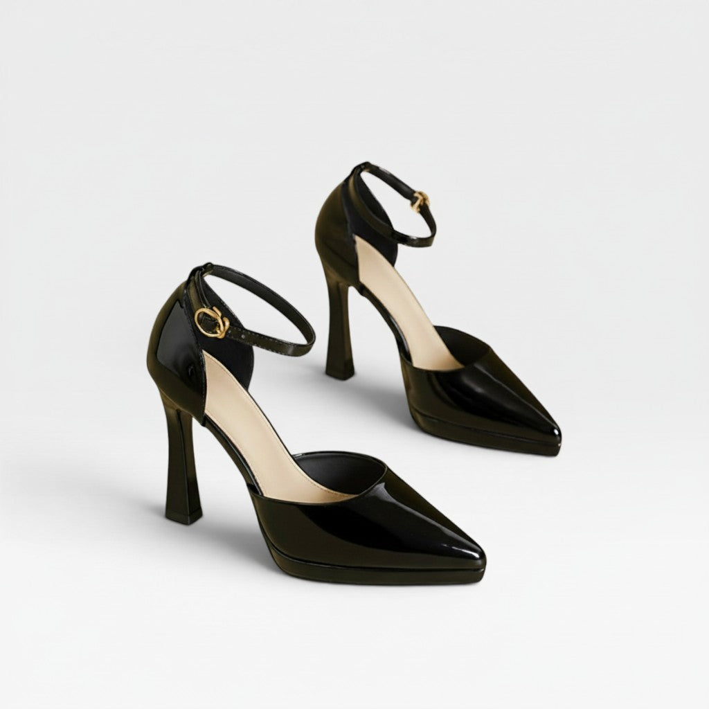Women's Patent Leather Heels – Pointed Toe Ankle Strap Pumps for Special Occasions