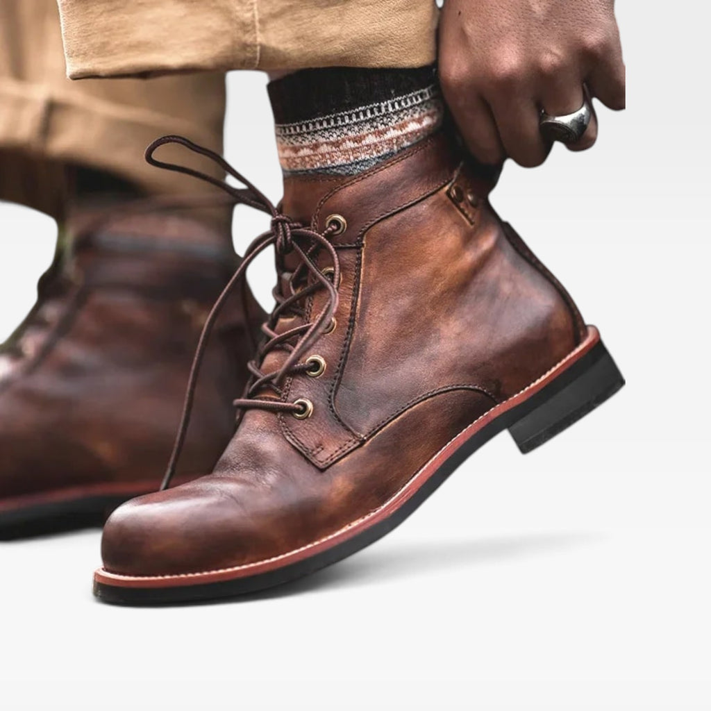 Men's Leather Lace Up Boots – Buckle Strap Classic Ankle Boots