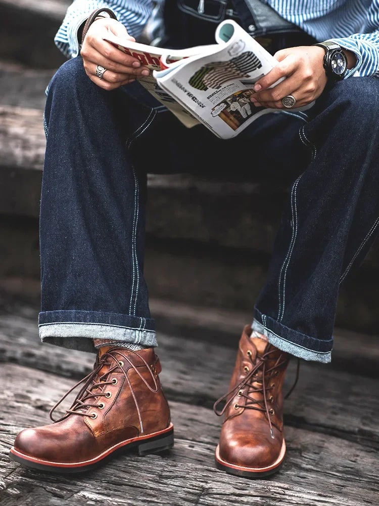 Men's Leather Lace Up Boots – Buckle Strap Classic Ankle Boots
