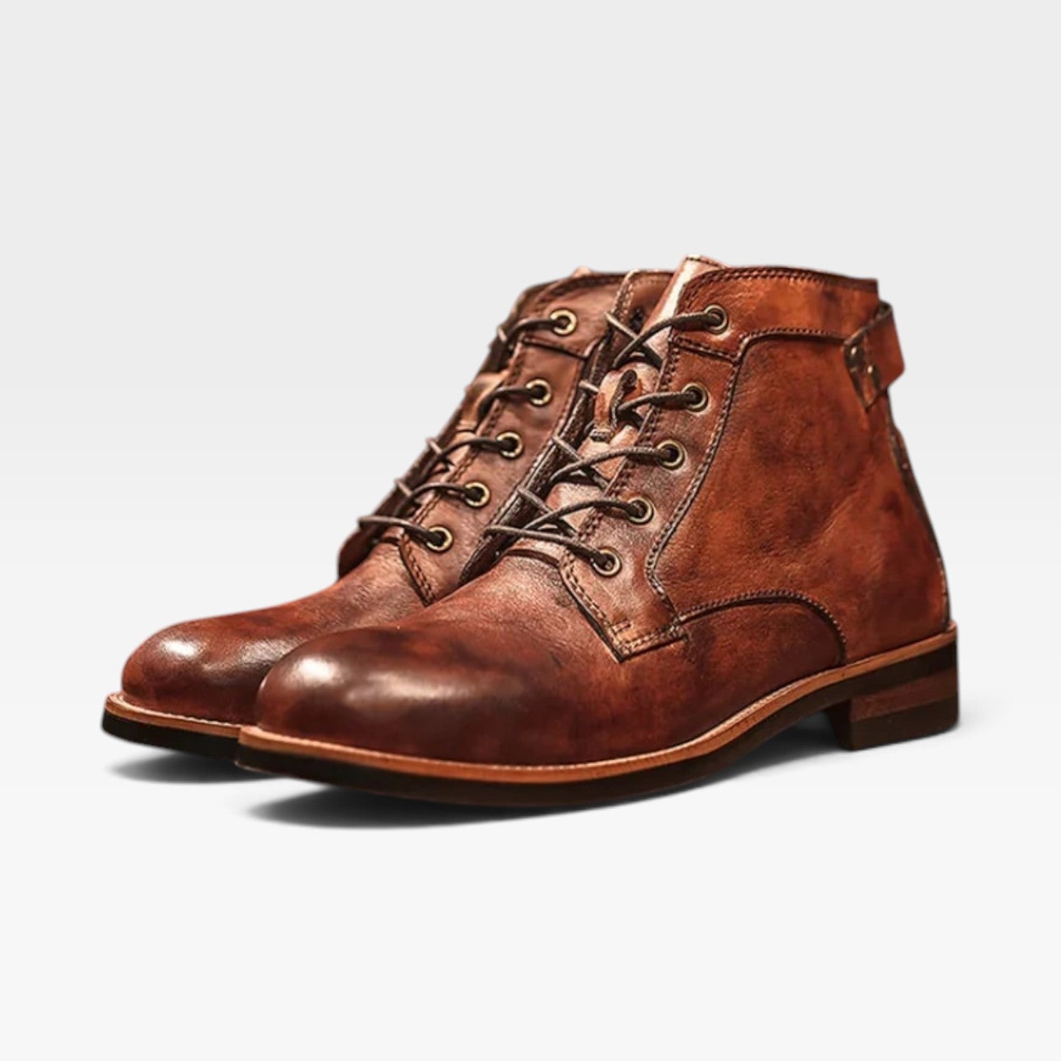 Men's Leather Lace Up Boots – Buckle Strap Classic Ankle Boots