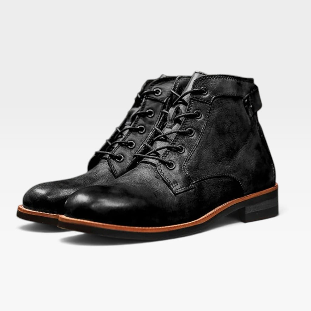 Men's Leather Lace Up Boots – Buckle Strap Classic Ankle Boots