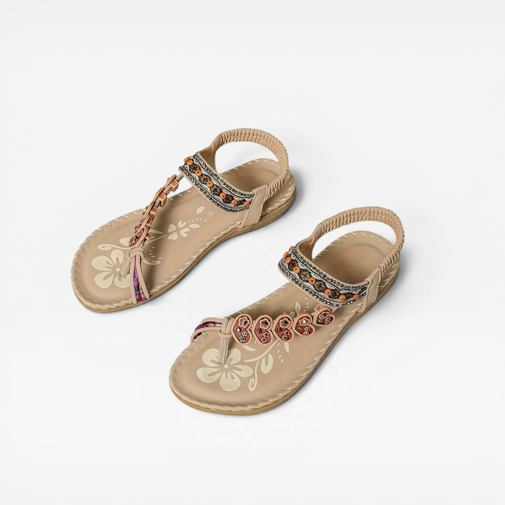 Women's Boho Summer Sandals – Beaded Slingback Cushioned Walking Style