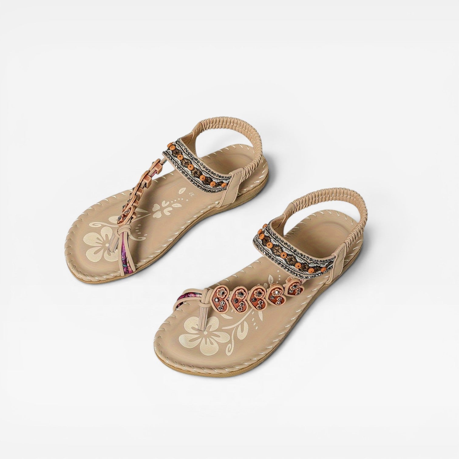 Women's Boho Summer Sandals – Beaded Slingback Cushioned Walking Style