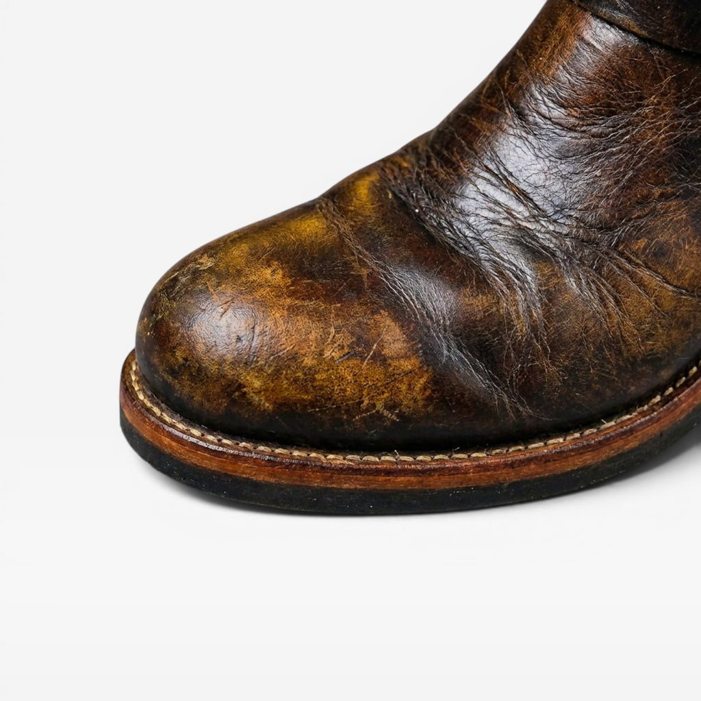 Bottes en cuir vieilli vintage pour hommes – Bottes style ingénieur mi-mollet avec boucle