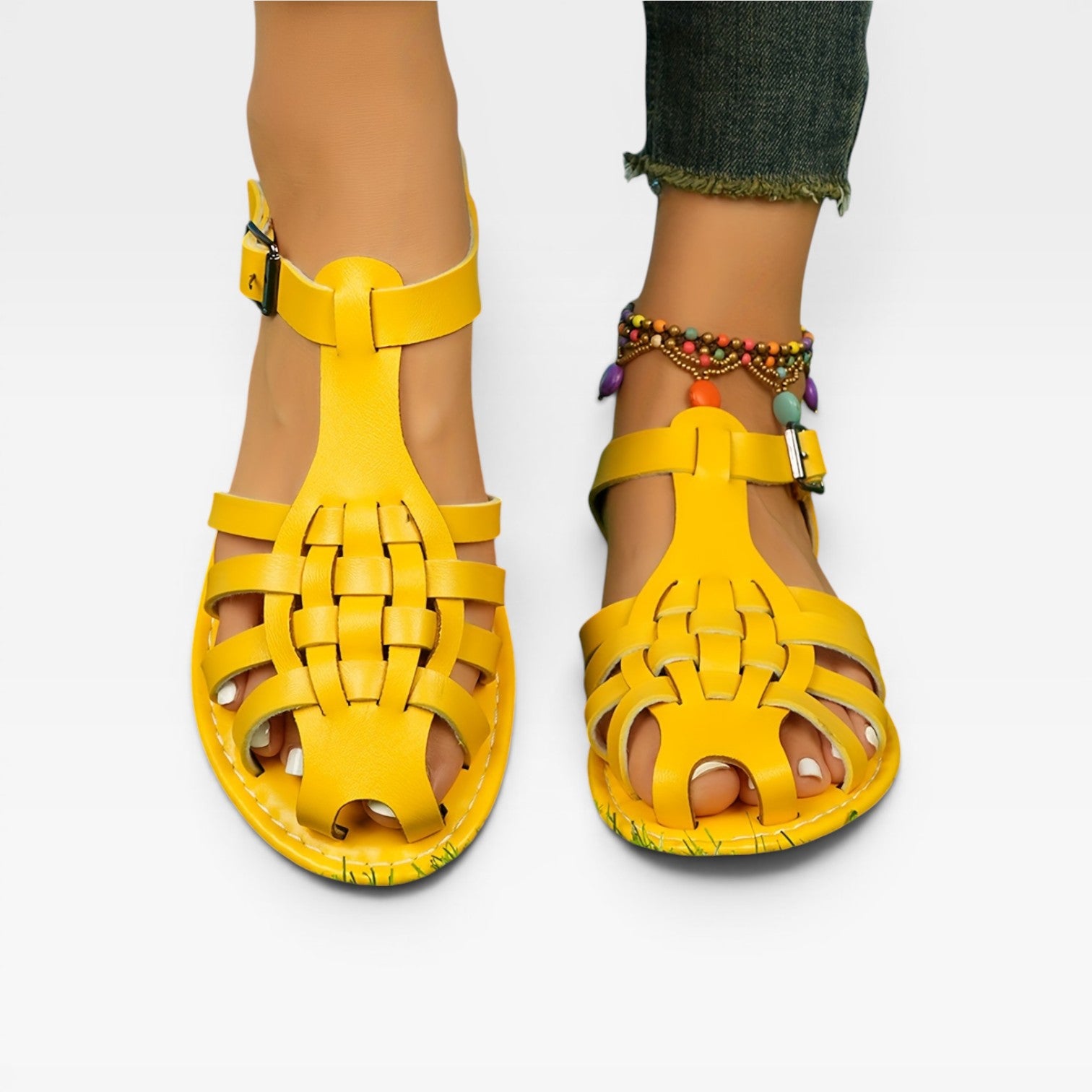 Women's Boho Fisherman Sandals – Woven Closed Toe Flat Summer Style