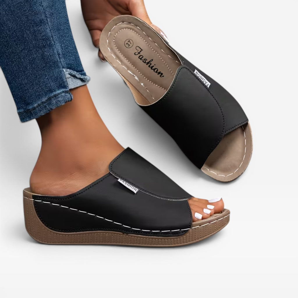 Women's Cushioned Wedge Slide Sandals – Comfortable Open Toe Summer Slides