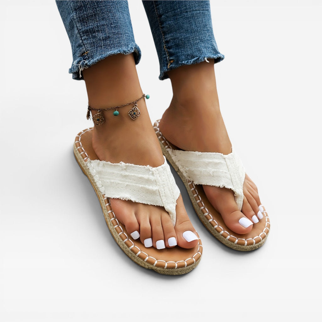 Women's Boho Denim Slides – Flat Espadrille Summer Sandals
