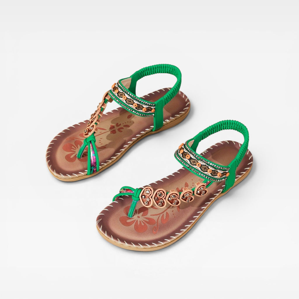 Women's Boho Summer Sandals – Beaded Slingback Cushioned Walking Style