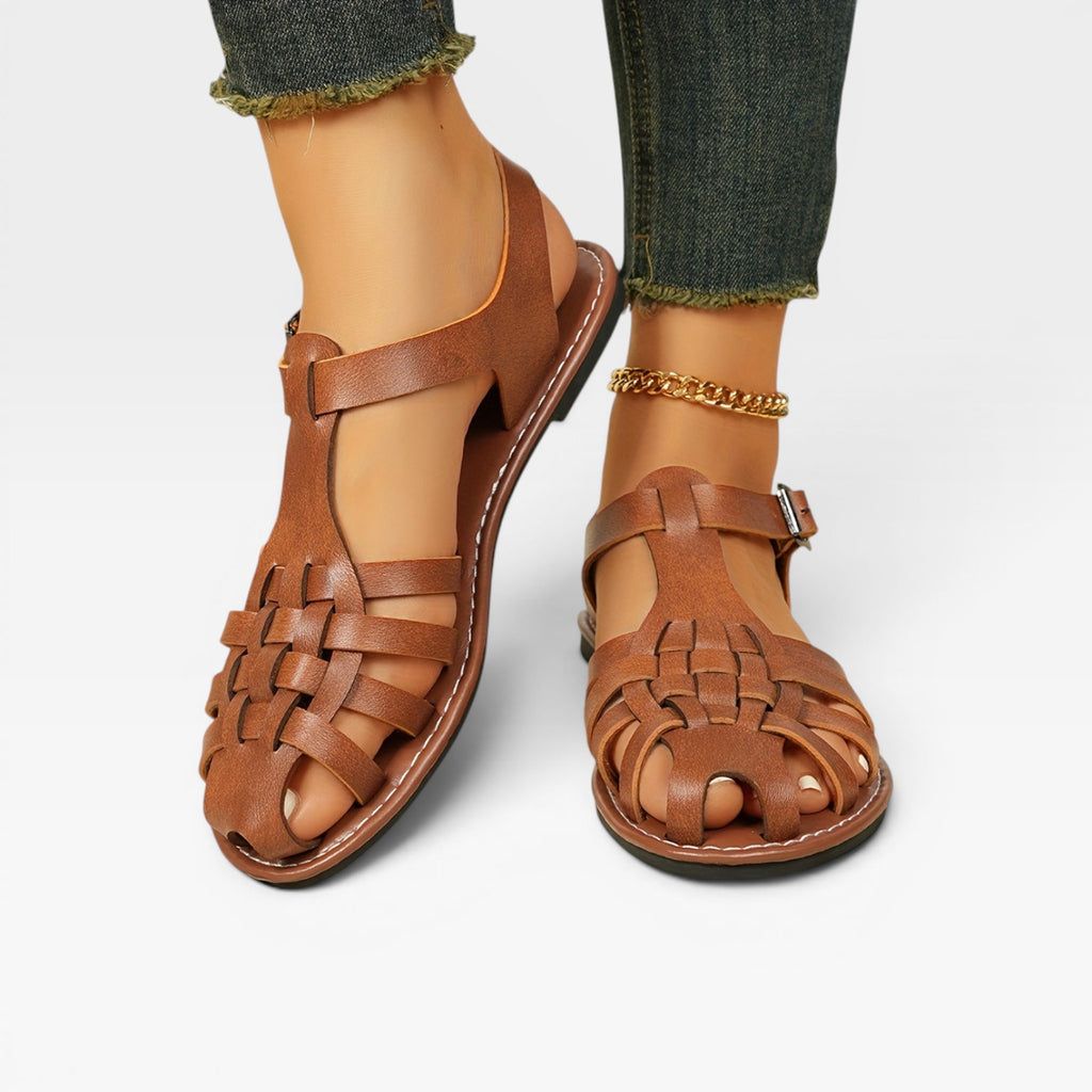 Women's Boho Fisherman Sandals – Woven Closed Toe Flat Summer Style