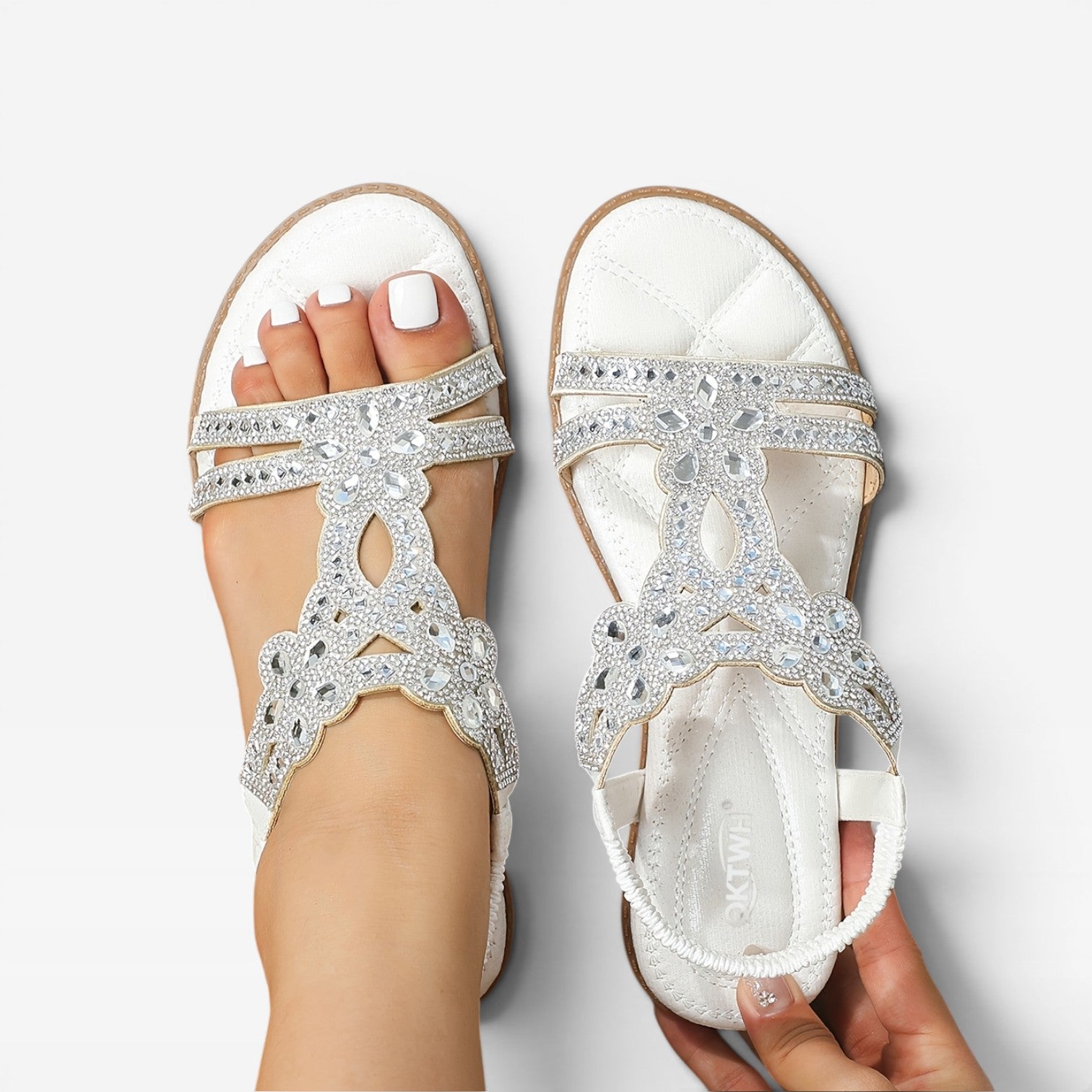 Women's Boho Embellished Flat Sandals – Strappy Open Toe Summer Style