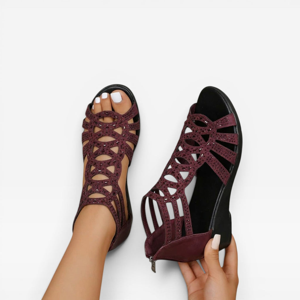 Women's Rhinestone Gladiator Wedge Sandals – Cushioned Comfort Sandals