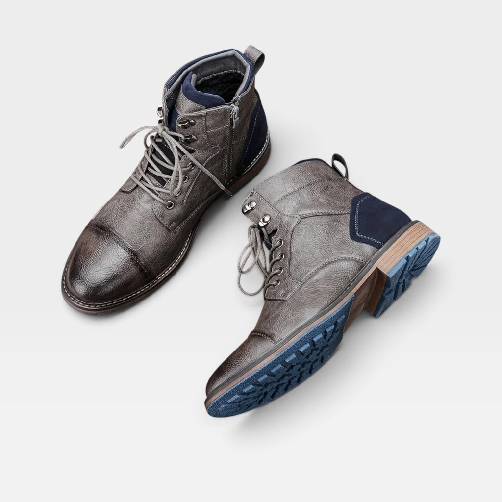 Men's Leather Cap Toe Boots – Contrast Sole Lace Up Ankle Boots