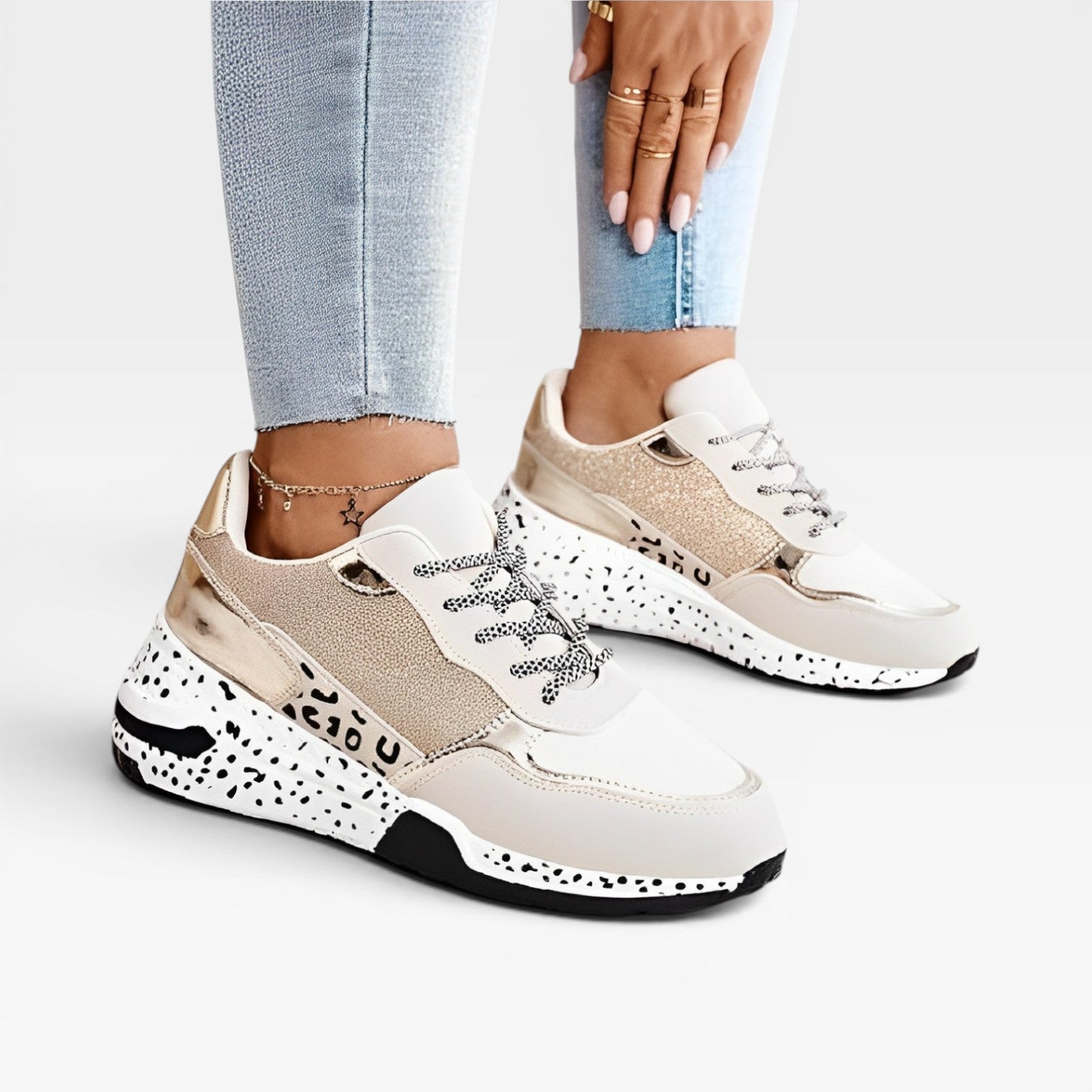 Women’s Chunky Trainers – Platform Casual Trainers White Gold Summer