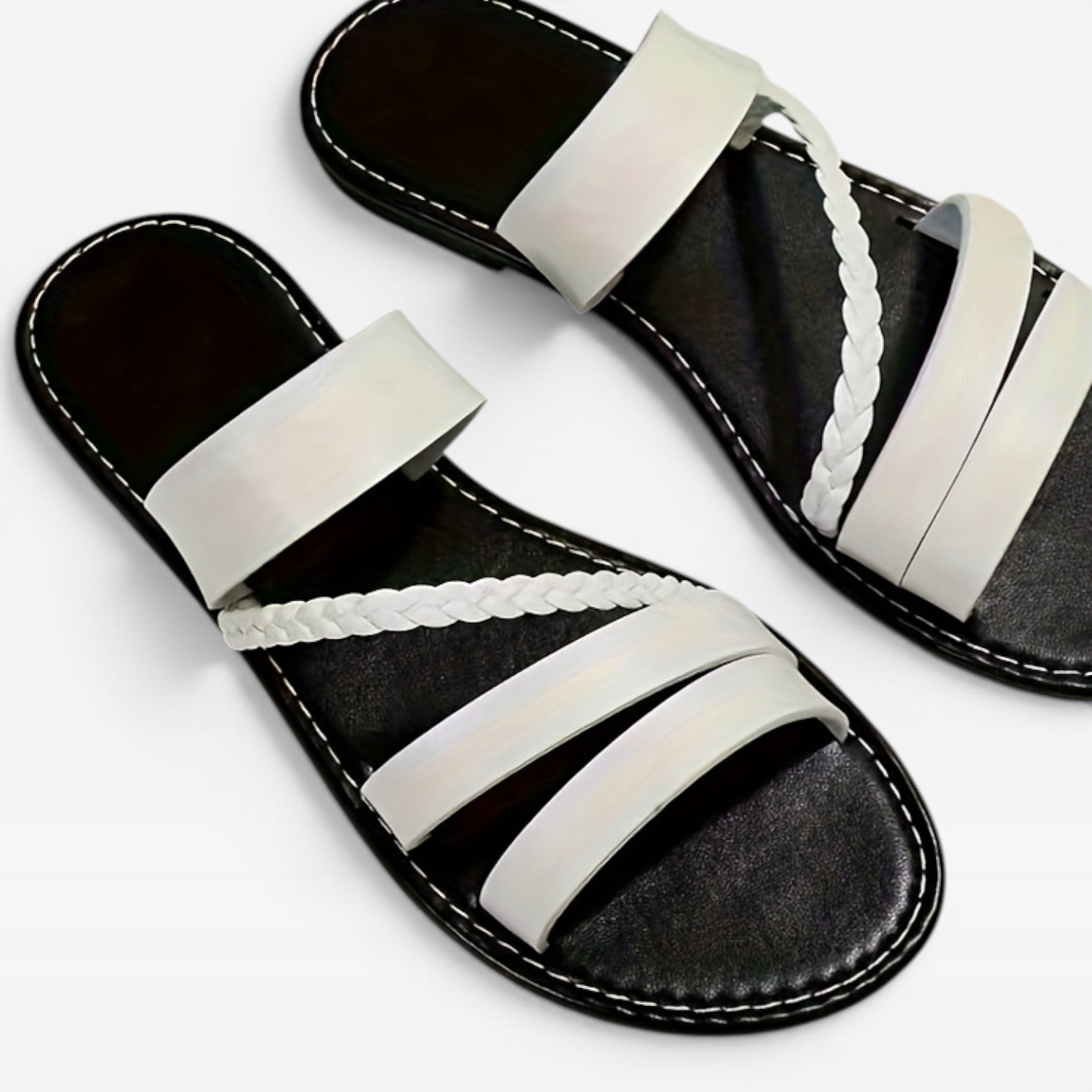 Women's Boho Woven Flat Sandals – Open Toe Summer Slides