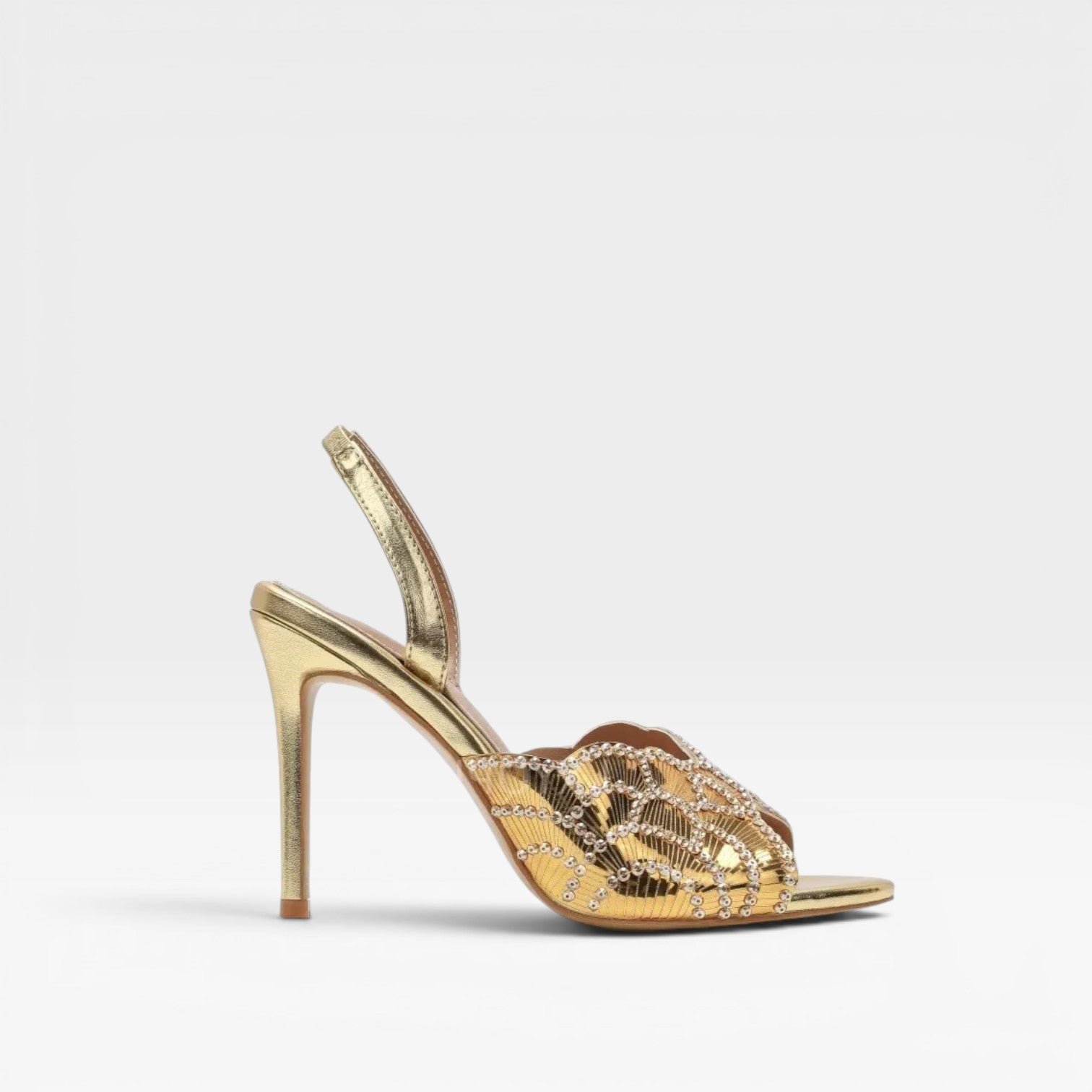 Women's Metallic Slingback Heels – Elegant Peep Toe Stiletto Sandals for Special Occasions