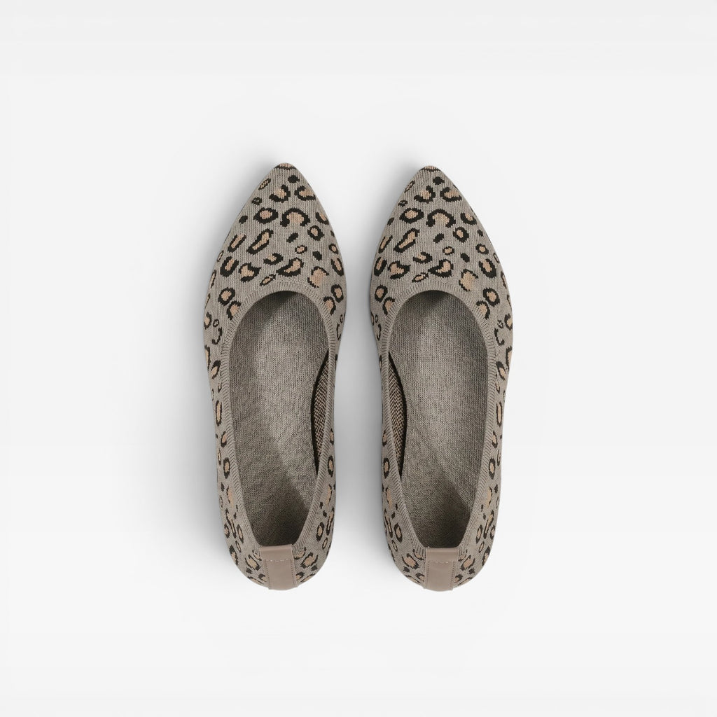 Women's Leopard Print Knit Ballet Flats – Pointed Toe Slip On Comfort Shoes
