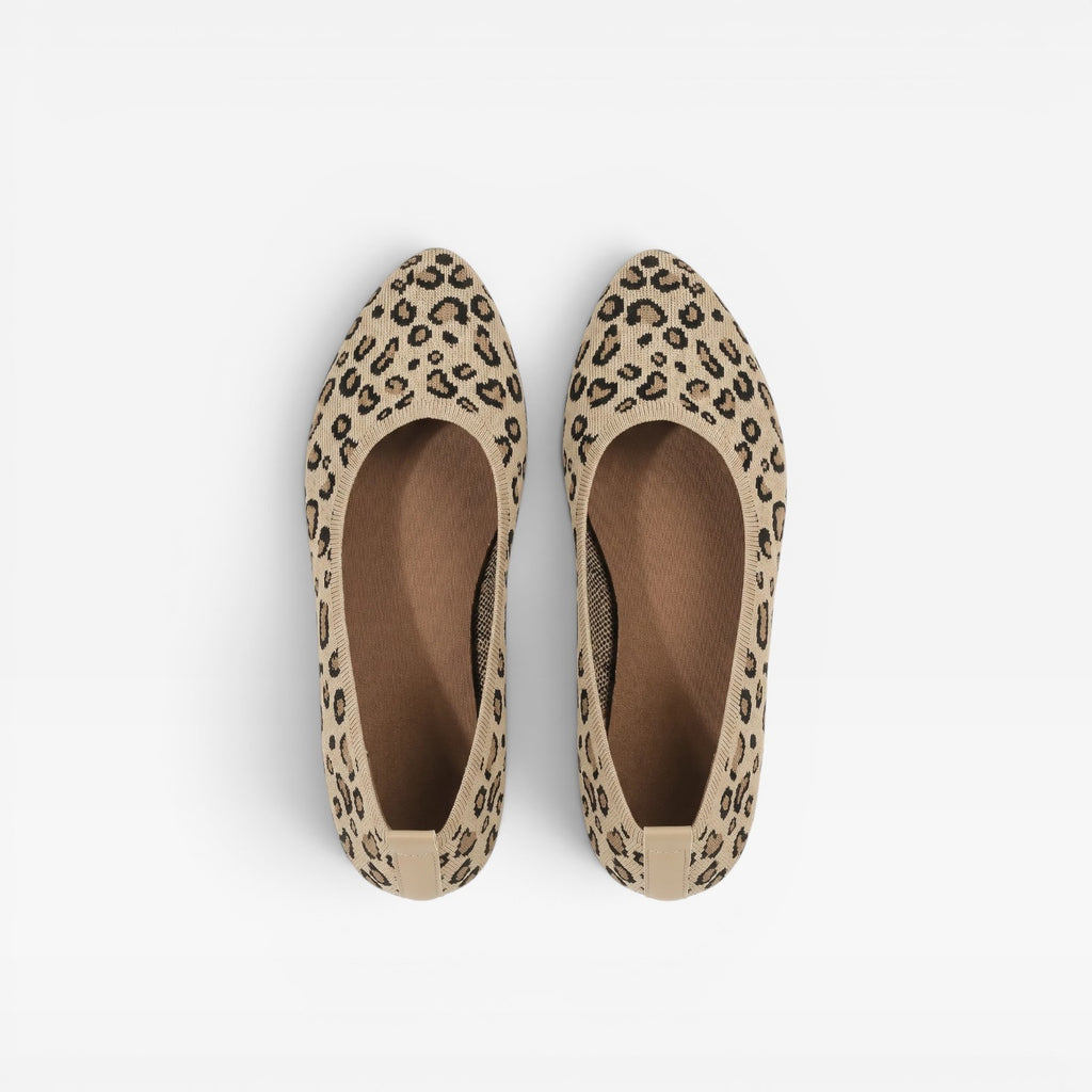 Women's Leopard Print Knit Ballet Flats – Pointed Toe Slip On Comfort Shoes