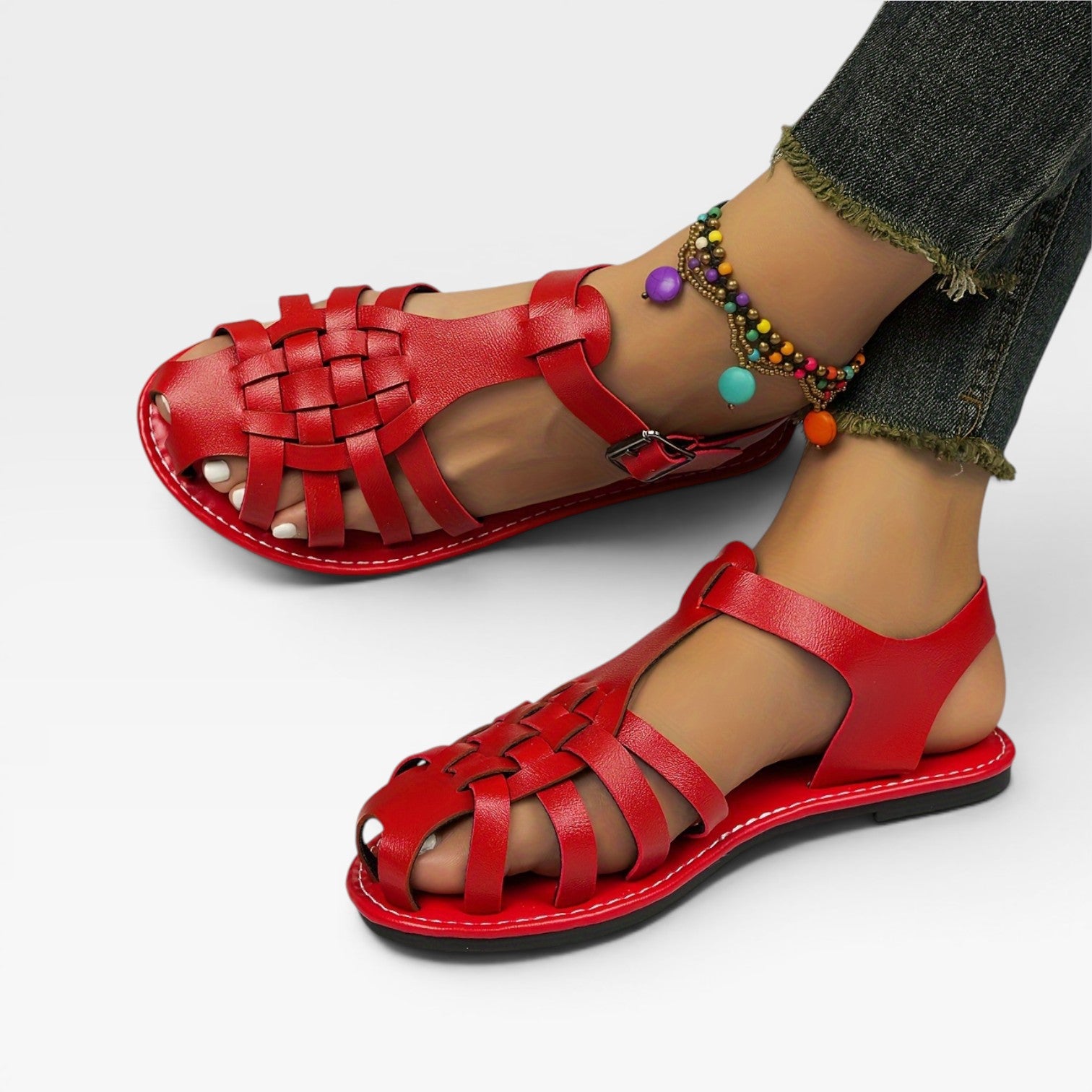 Women's Boho Fisherman Sandals – Woven Closed Toe Flat Summer Style