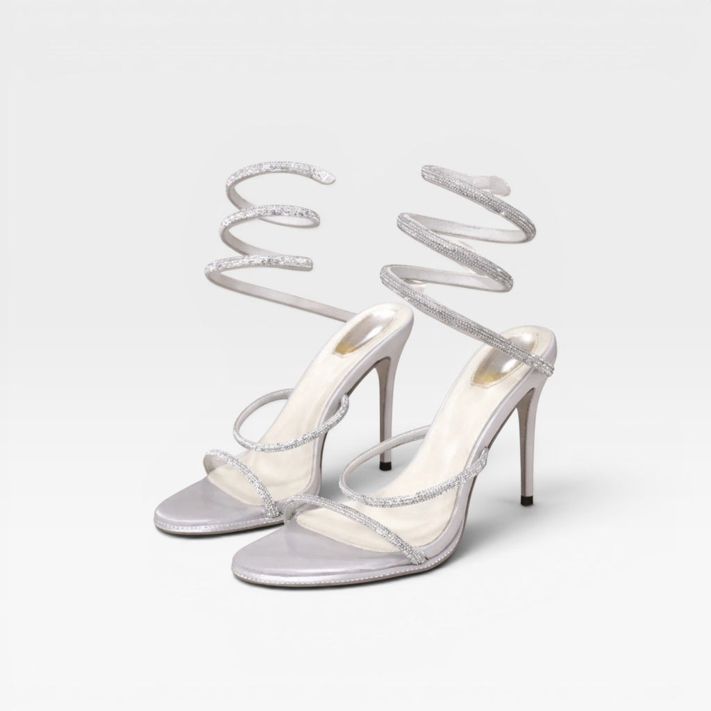 Women's Diamante Stiletto Sandals – Elegant Ankle Wrap Heels for Special Occasions
