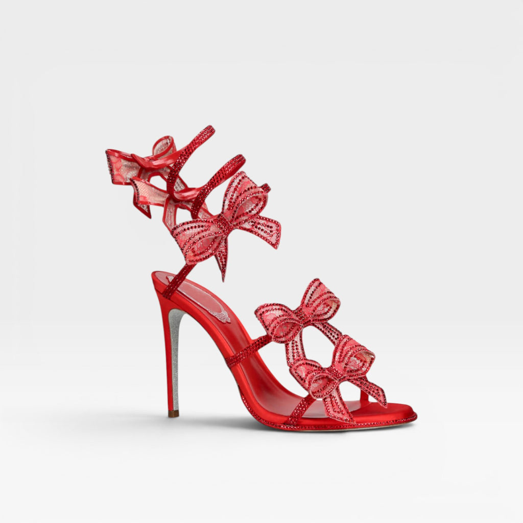 Women's Crystal Bow Heels – Elegant Satin Wrap Ankle Stiletto Sandals for Special Occasions