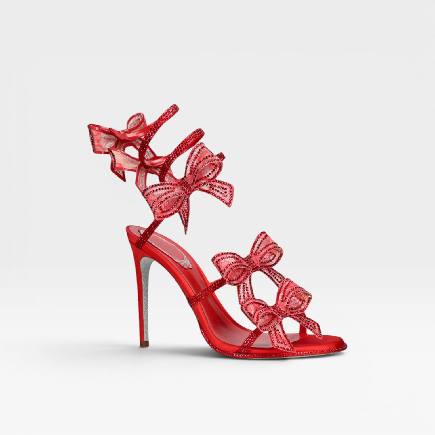 Women's Crystal Bow Heels – Elegant Satin Wrap Ankle Stiletto Sandals for Special Occasions