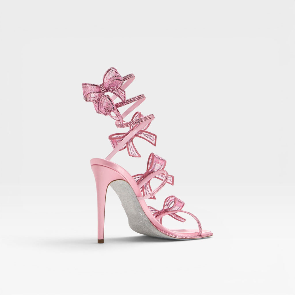 Women's Crystal Bow Heels – Elegant Satin Wrap Ankle Stiletto Sandals for Special Occasions