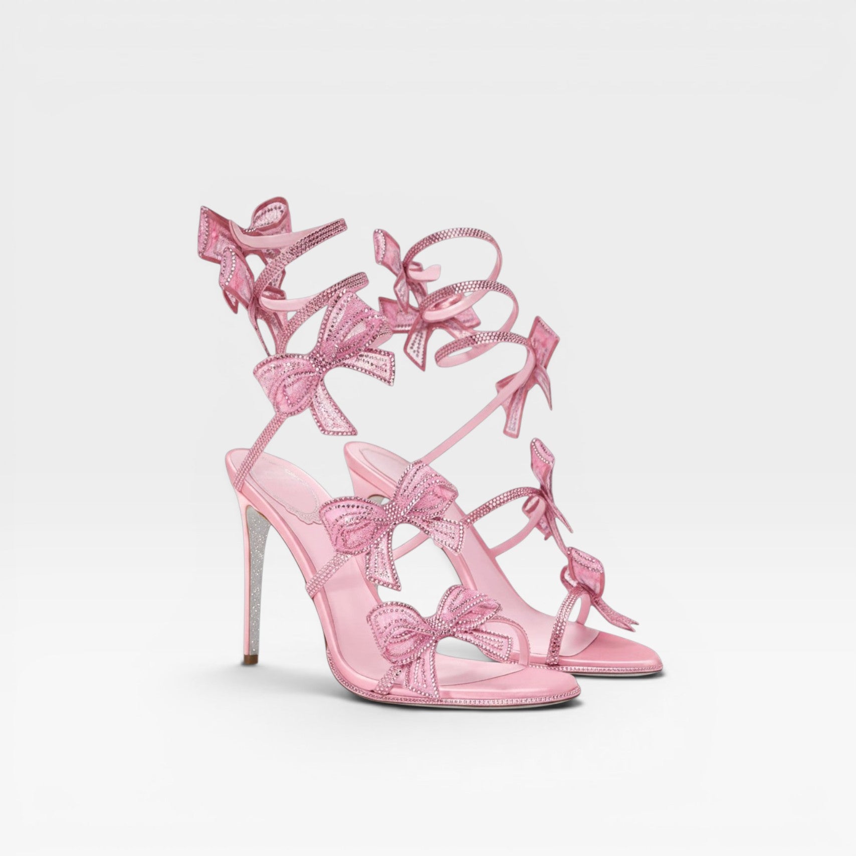 Women's Crystal Bow Heels – Elegant Satin Wrap Ankle Stiletto Sandals for Special Occasions