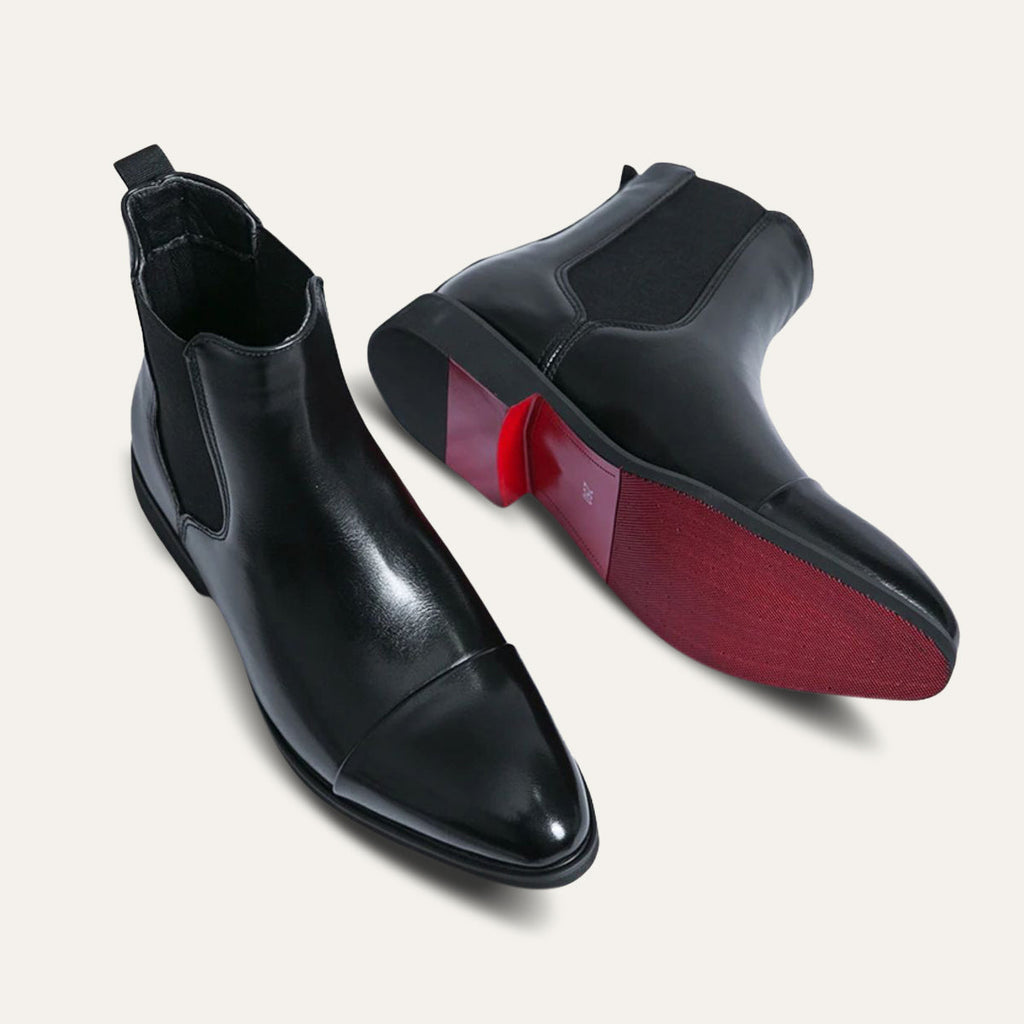 Men's Leather Chelsea Boots – Cap Toe Elastic Panel Pull Tab Ankle Boots