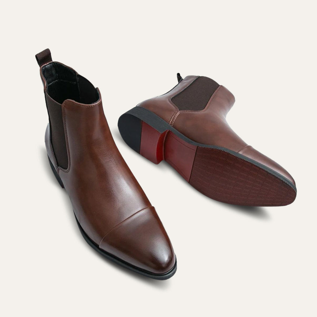 Men's Leather Chelsea Boots – Cap Toe Elastic Panel Pull Tab Ankle Boots
