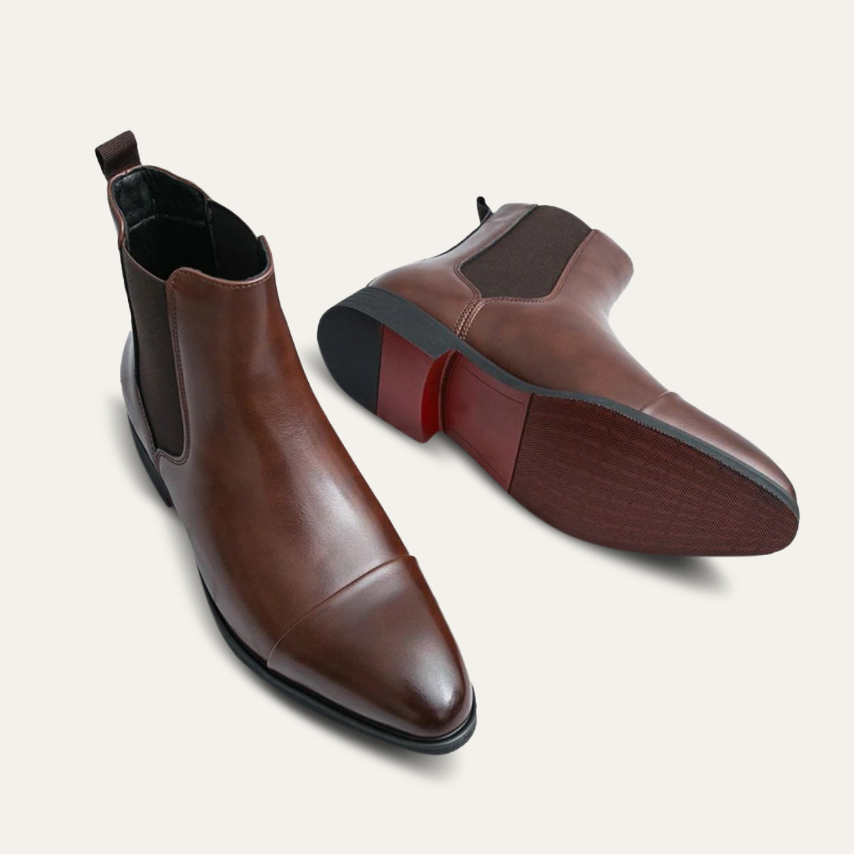 Men's Leather Chelsea Boots – Cap Toe Elastic Panel Pull Tab Ankle Boots