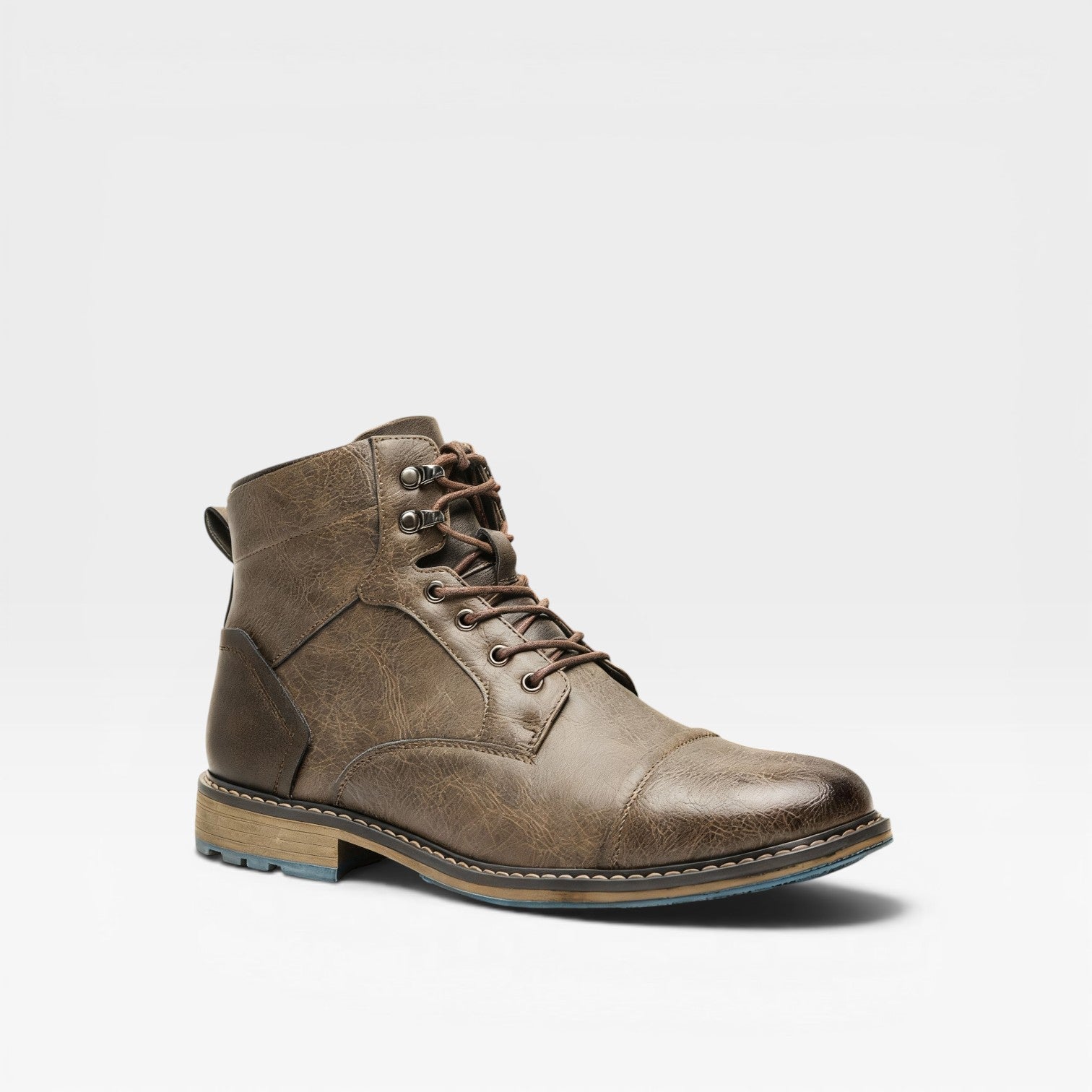 Men's Vintage Leather Combat Boots – Classic Cap Toe Lace Up Ankle Shoes