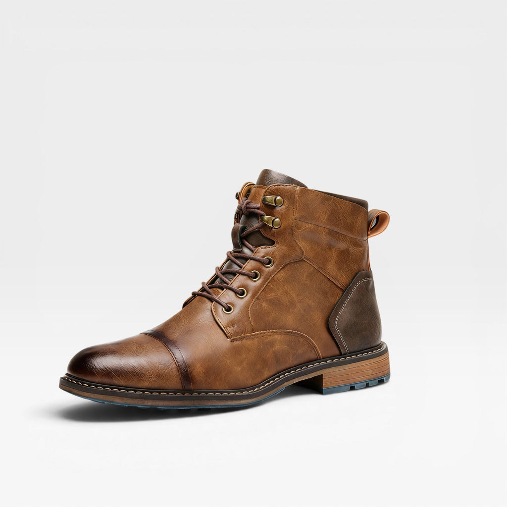 Men's Vintage Leather Combat Boots – Classic Cap Toe Lace Up Ankle Shoes