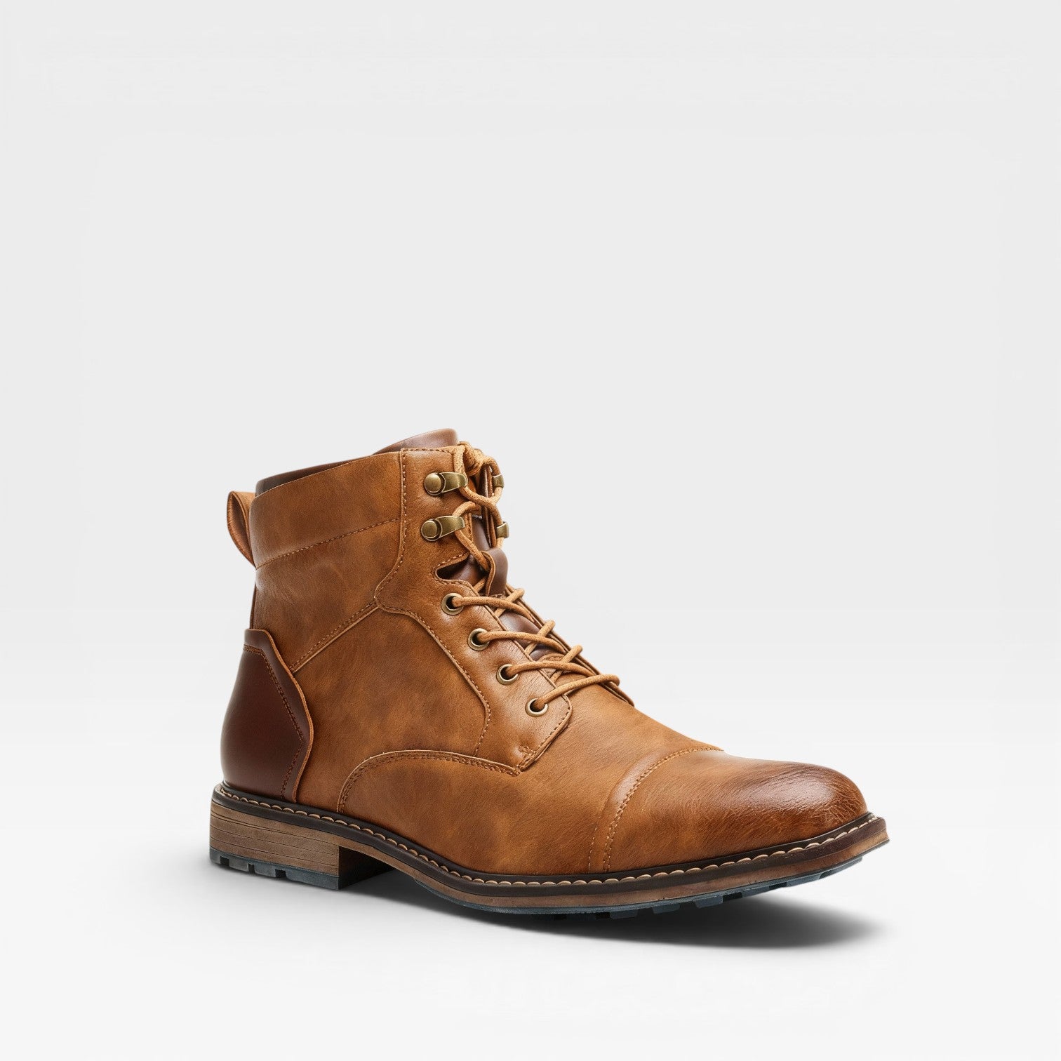Men's Vintage Leather Combat Boots – Classic Cap Toe Lace Up Ankle Shoes