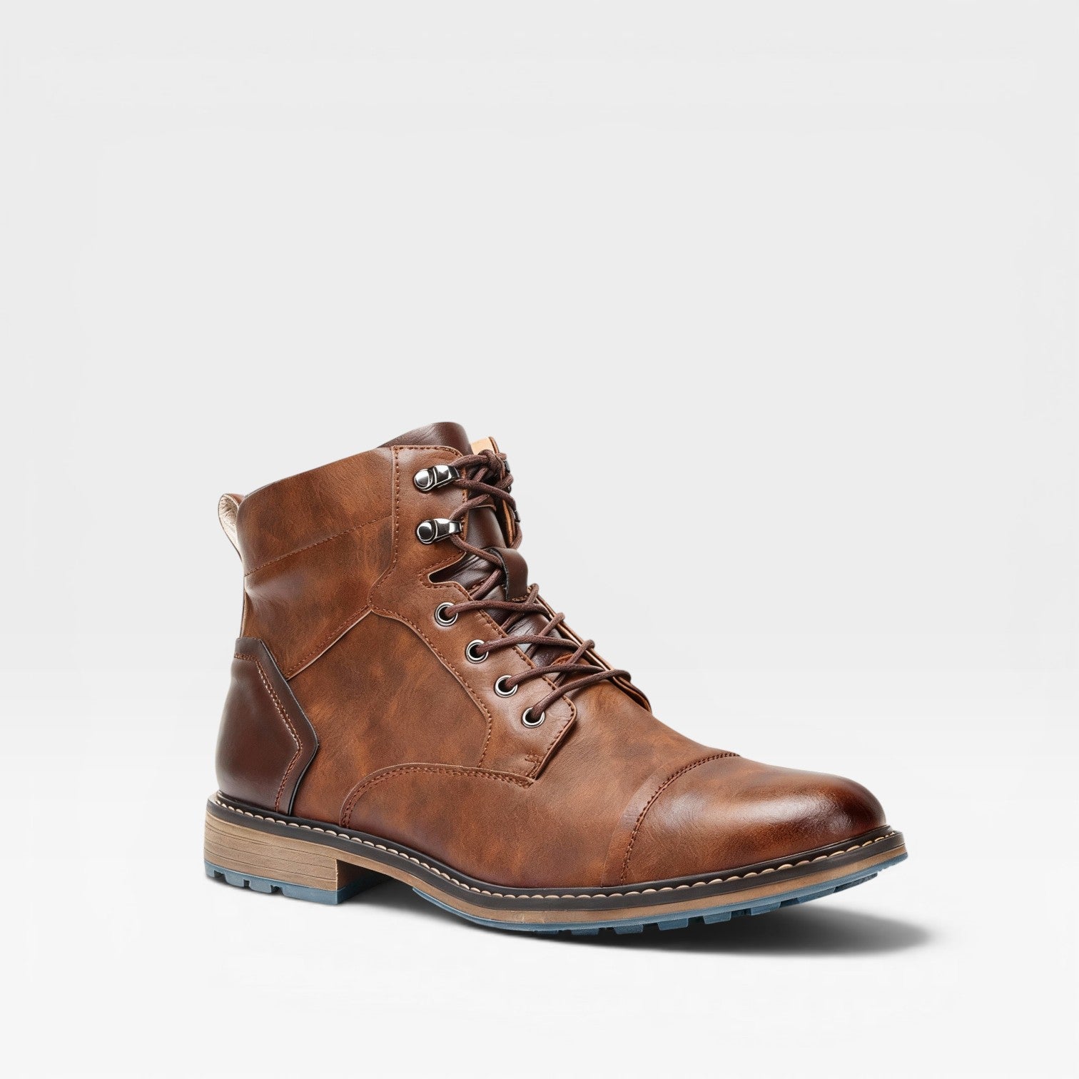 Men's Vintage Leather Combat Boots – Classic Cap Toe Lace Up Ankle Shoes