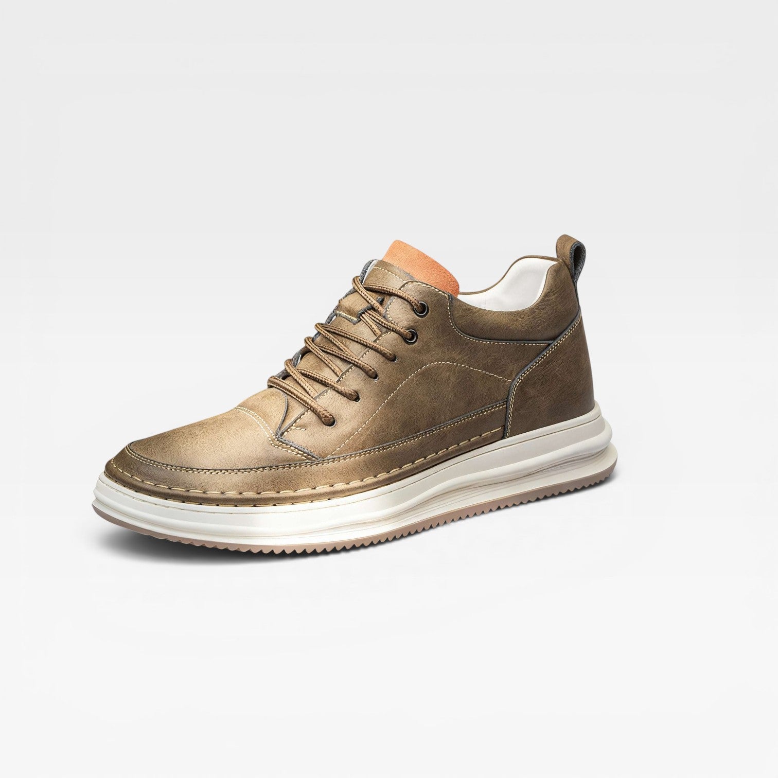 Men's Burnished Leather Trainers – Hand Stitched Lace Up Casual Sneakers