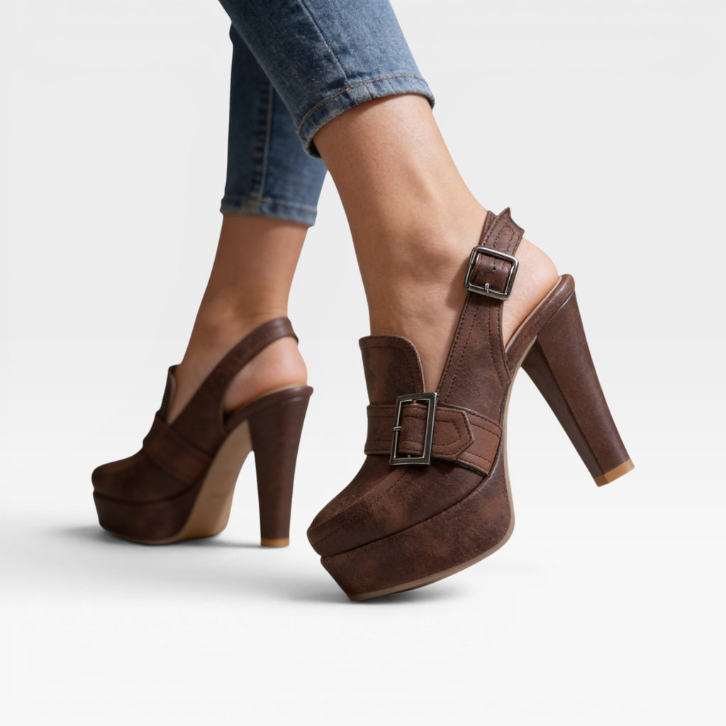 Women's Slingback Block Heel Pumps – Elegant Buckle Strap Shoes for Special Occasions