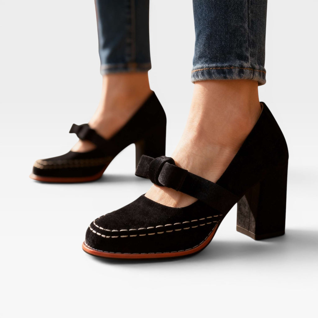 Escarpins Mary Jane en velours pour femmes – Talons blocs élégants avec nœud pour occasions spéciales