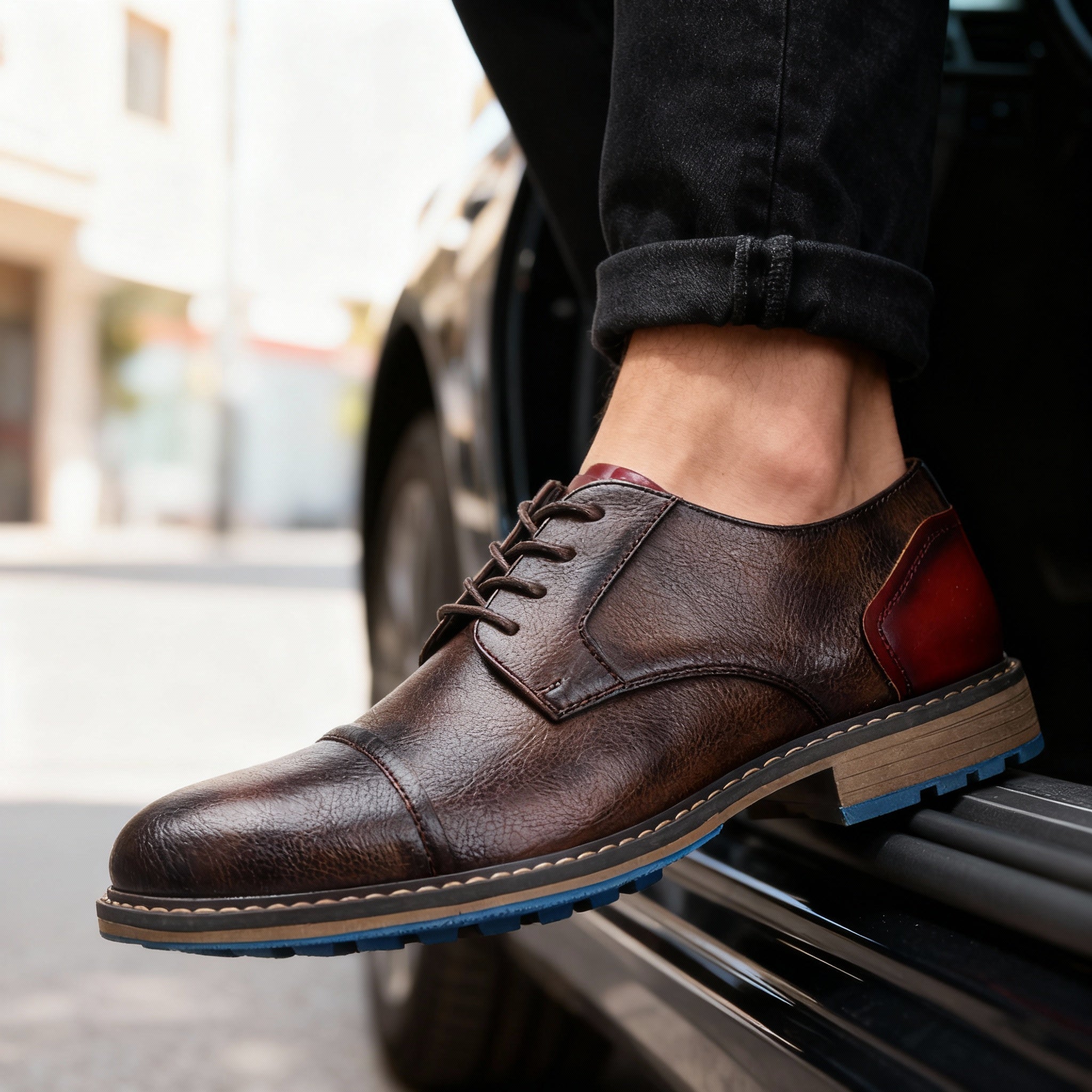 Men's Leather Cap Toe Derby Shoes – Classic Lace Up Formal Dress Shoes for Special Occasions