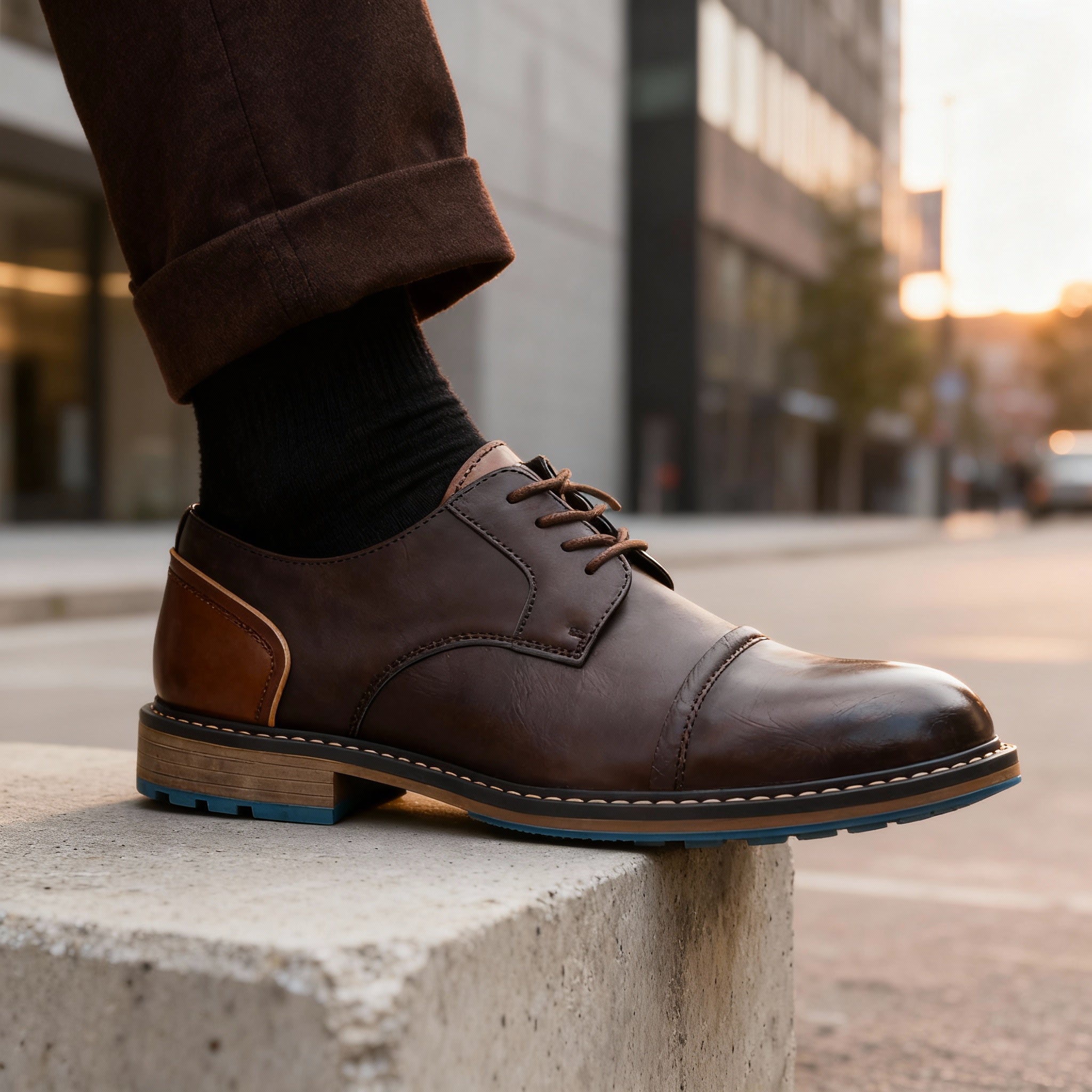 Men's Leather Cap Toe Derby Shoes – Classic Lace Up Formal Dress Shoes for Special Occasions