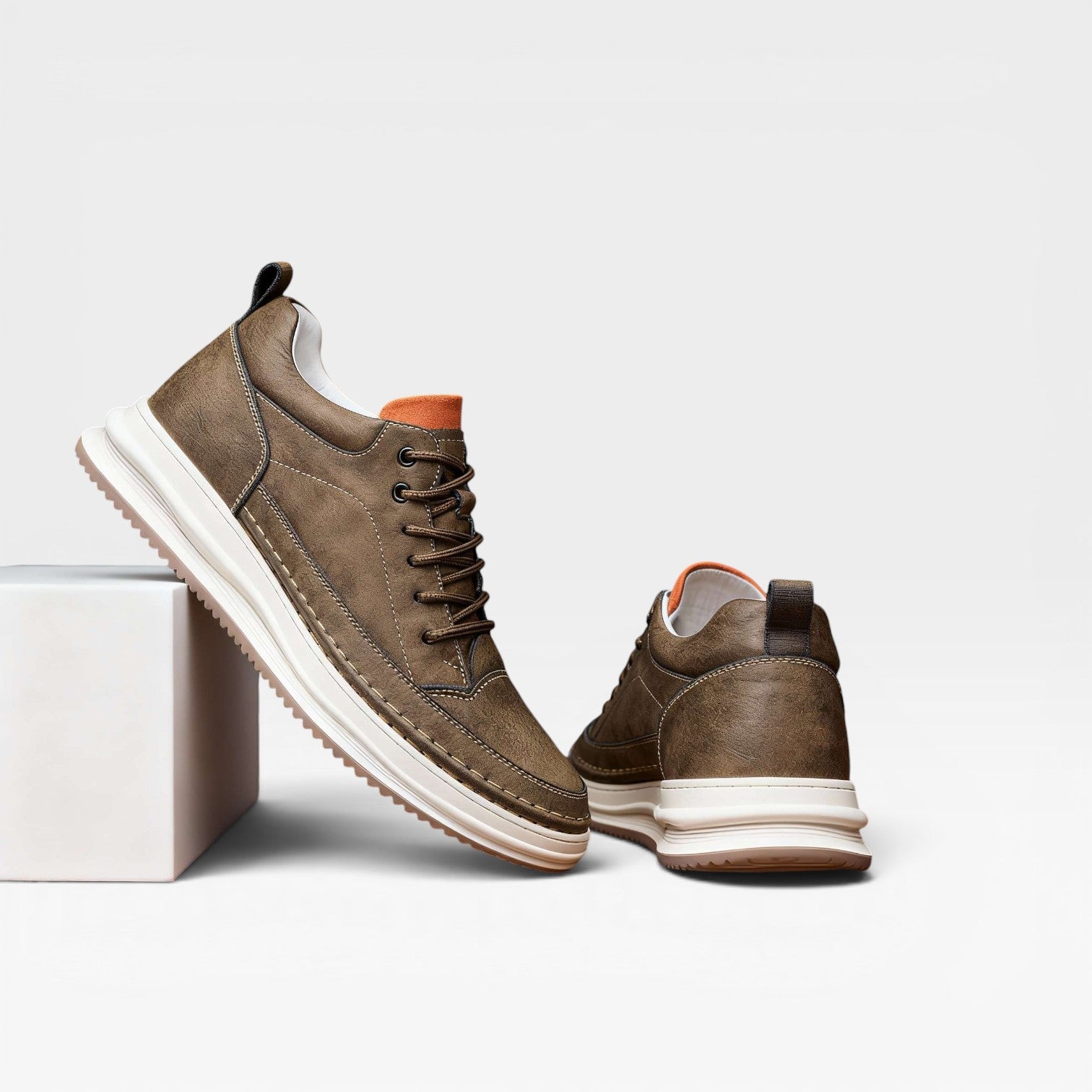 Men's Burnished Leather Trainers – Hand Stitched Lace Up Casual Sneakers
