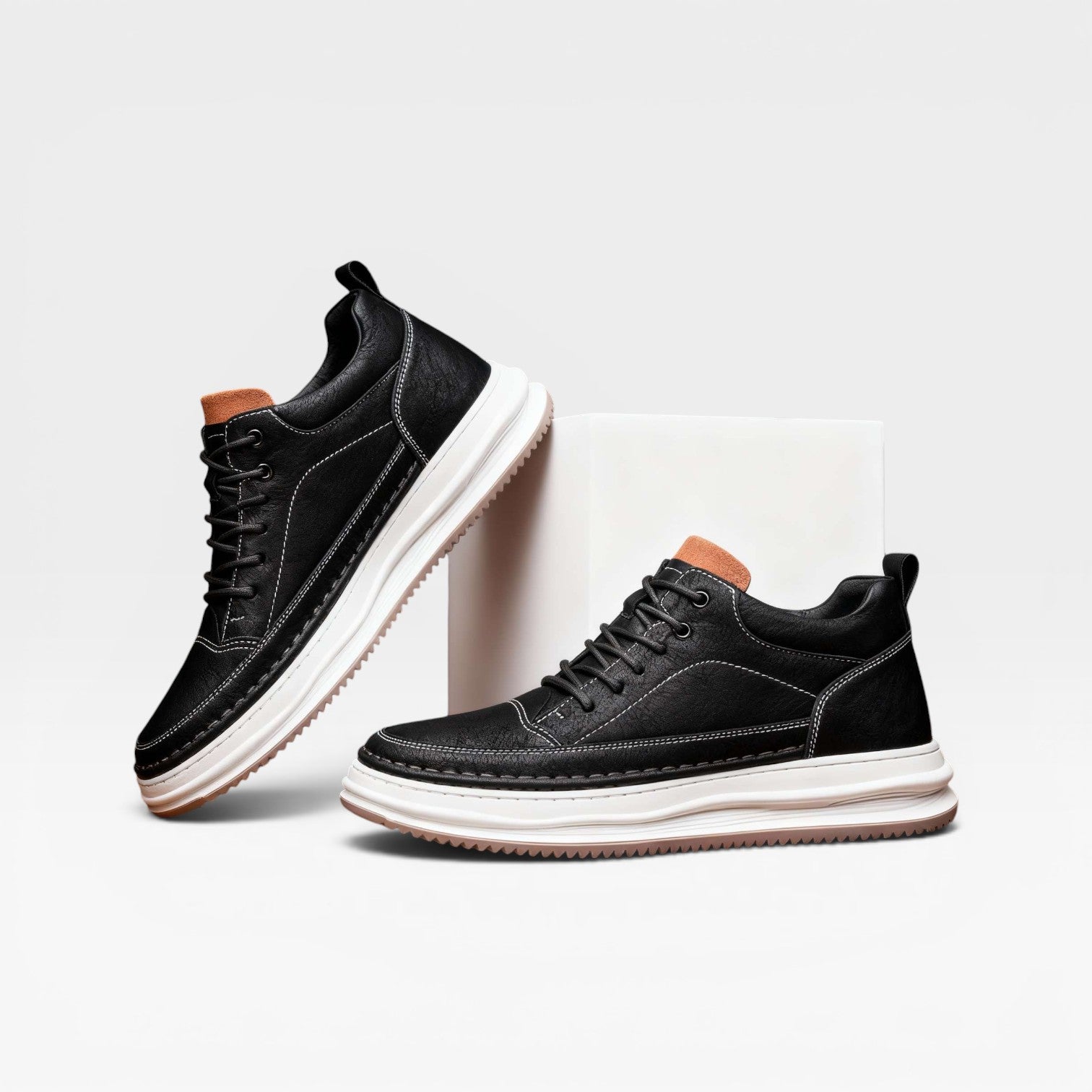 Men's Burnished Leather Trainers – Hand Stitched Lace Up Casual Sneakers