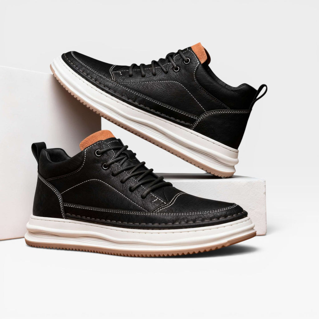 Men's Burnished Leather Trainers – Hand Stitched Lace Up Casual Sneakers