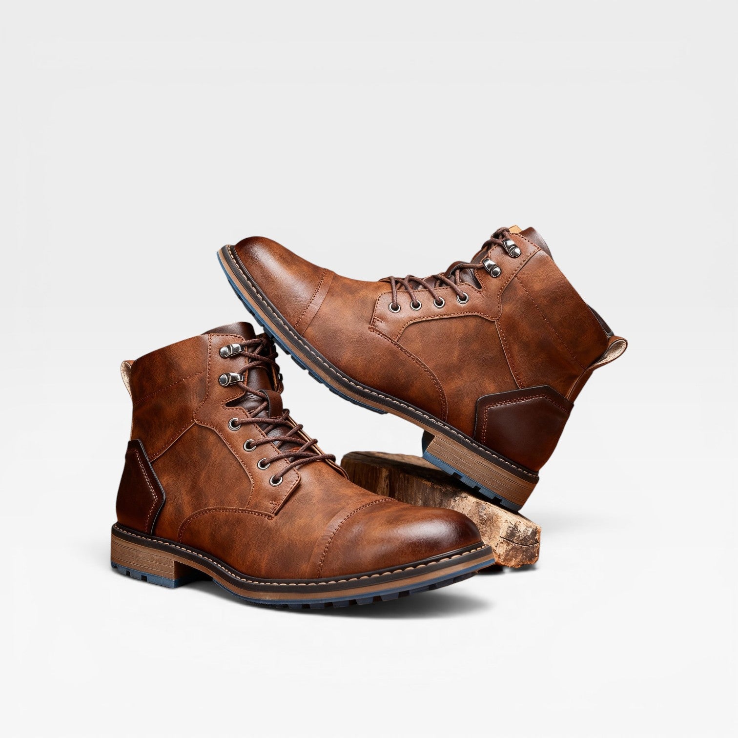 Men's Vintage Leather Combat Boots – Classic Cap Toe Lace Up Ankle Shoes