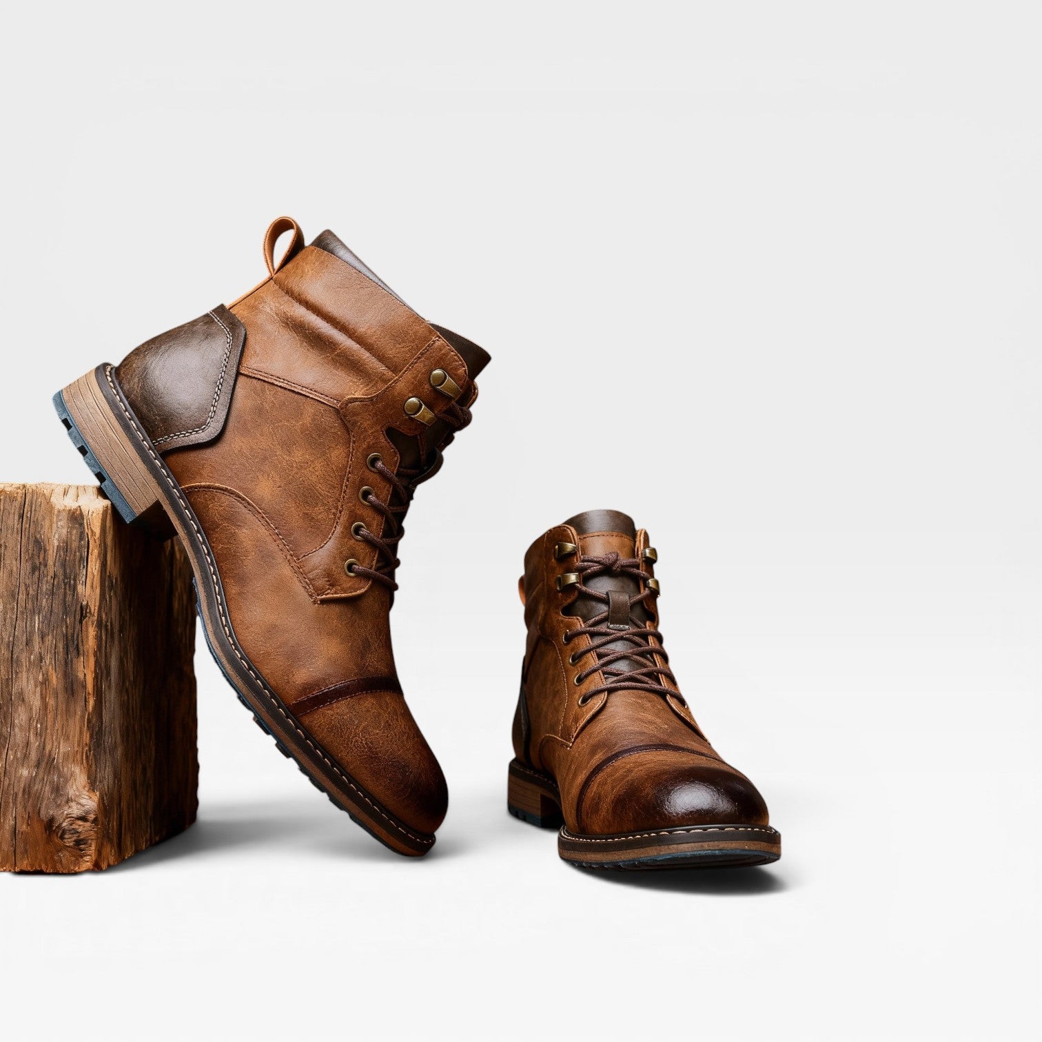 Men's Vintage Leather Combat Boots – Classic Cap Toe Lace Up Ankle Shoes