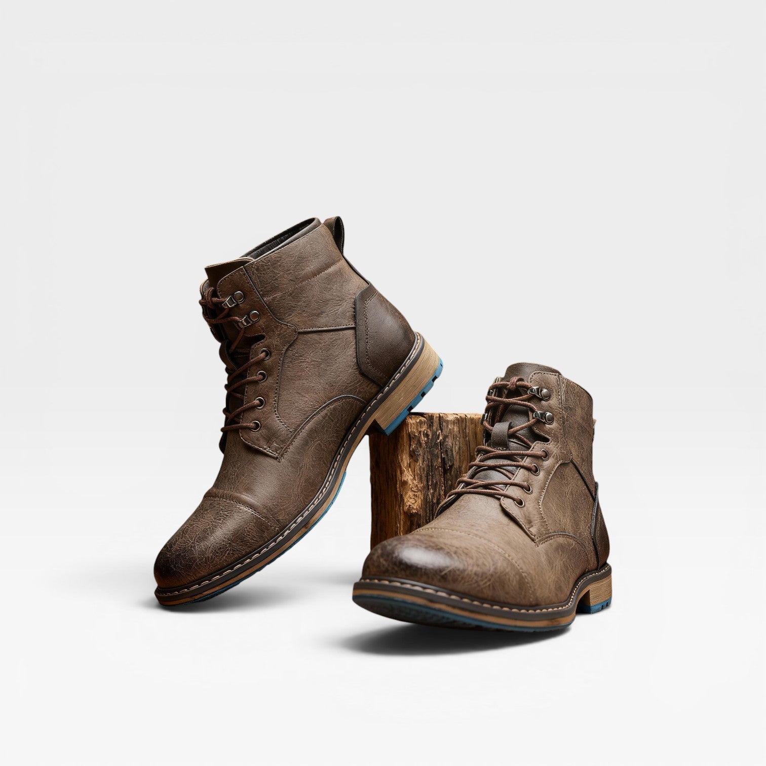 Men's Vintage Leather Combat Boots – Classic Cap Toe Lace Up Ankle Shoes