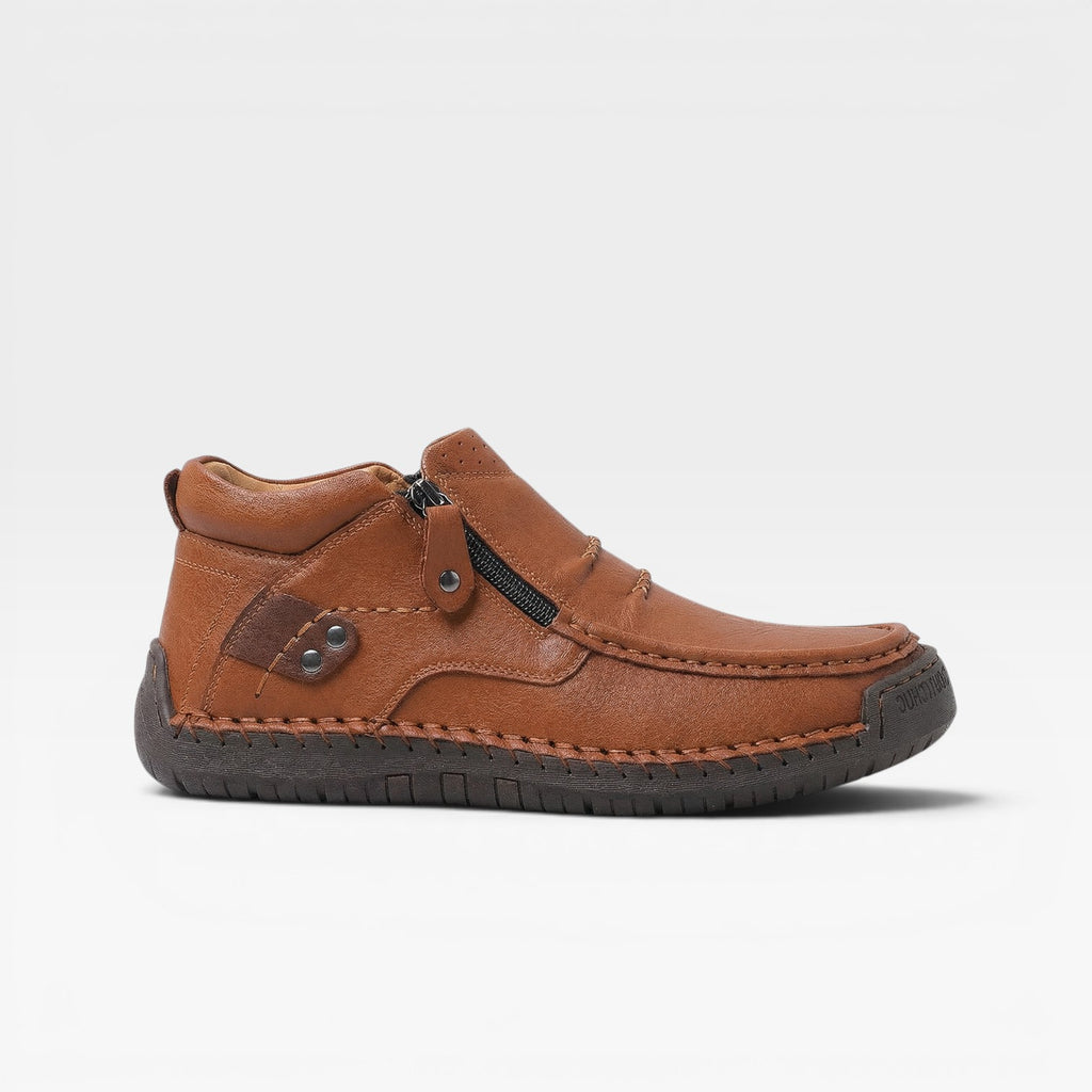Bottes en cuir pour hommes à cheville – Chaussures confort à enfiler avec fermeture éclair latérale  