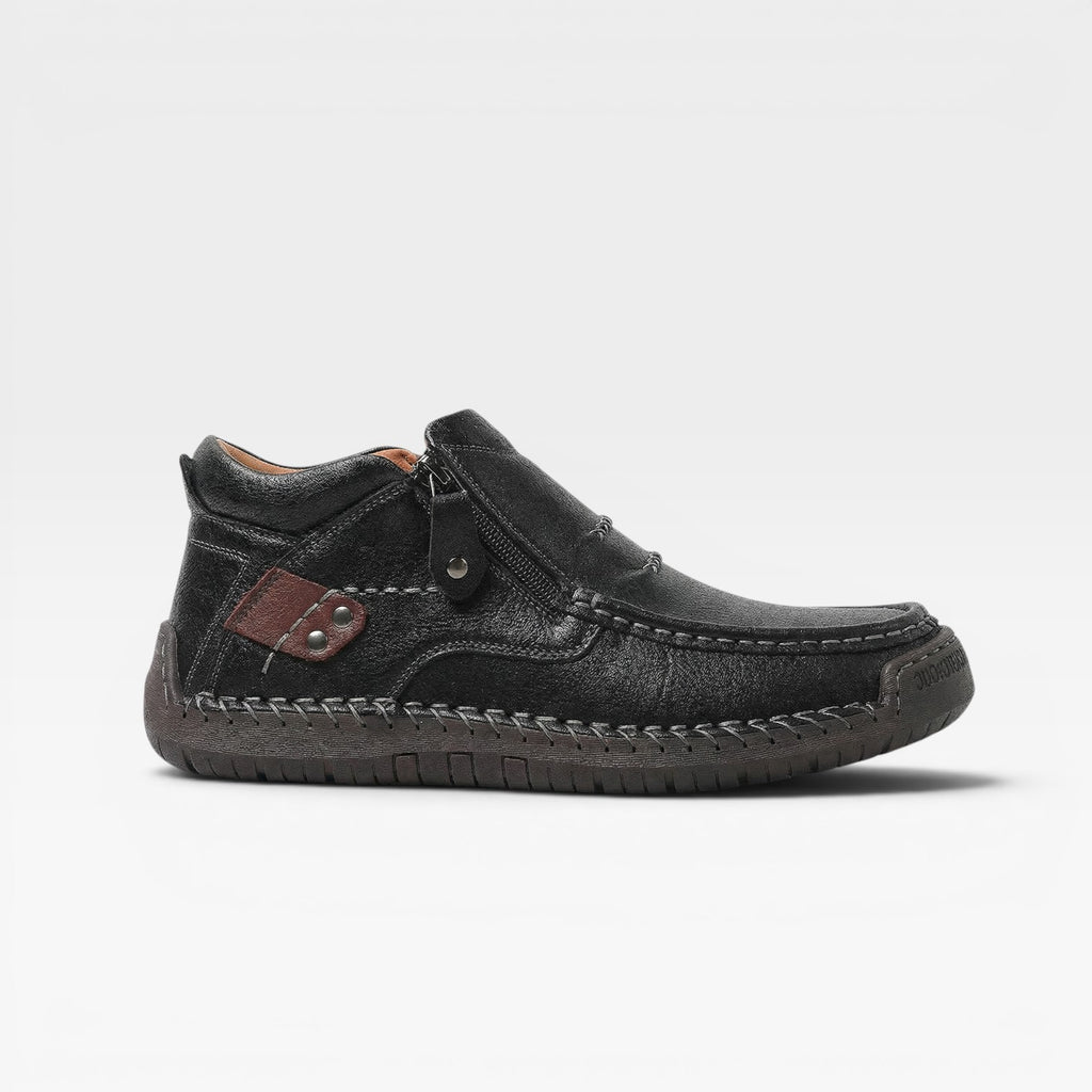 Bottes en cuir pour hommes à cheville – Chaussures confort à enfiler avec fermeture éclair latérale  
